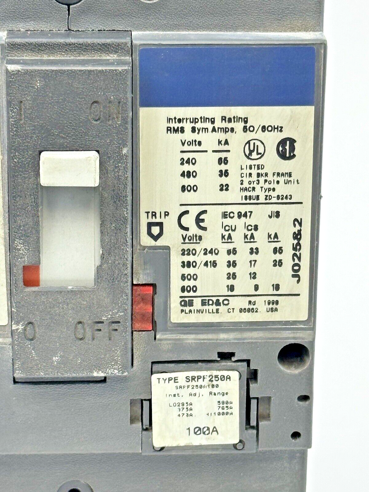 GE - SFHA36AT0250 - HI-BREAK CIRCUIT BREAKER - 3 POLE/250A/600VAC W/ 100A TRIP