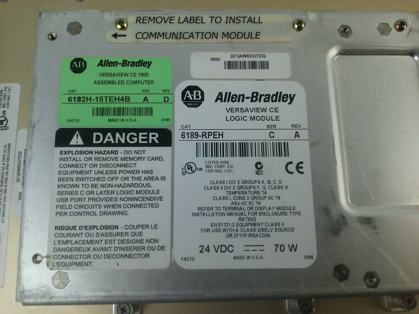 ALLEN BRADLEY 6182H-15TEH4B VERSA VIEW CE1500H TOUCH SCREEN MONITOR SER C REV A