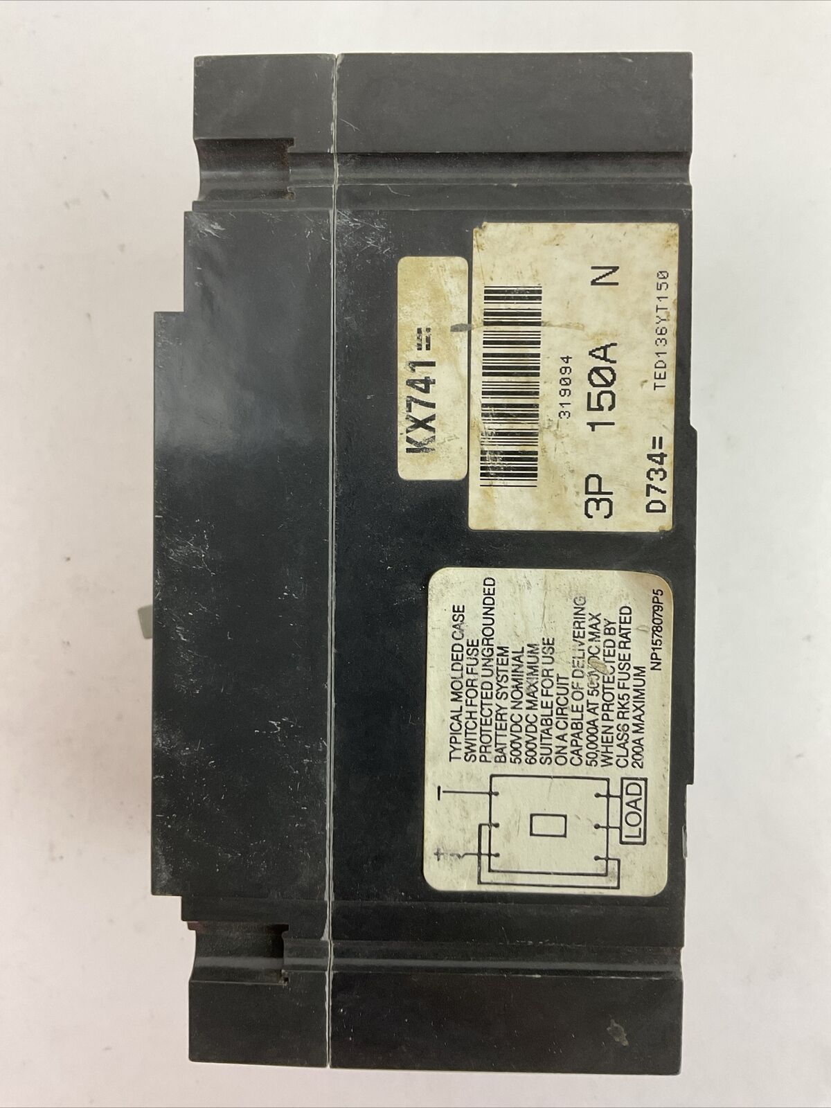 GE TED136YT150 MOLDED CASE SWITCH 3POLE 150AMP 600VAC 250VDC NO SHUNT TRIP