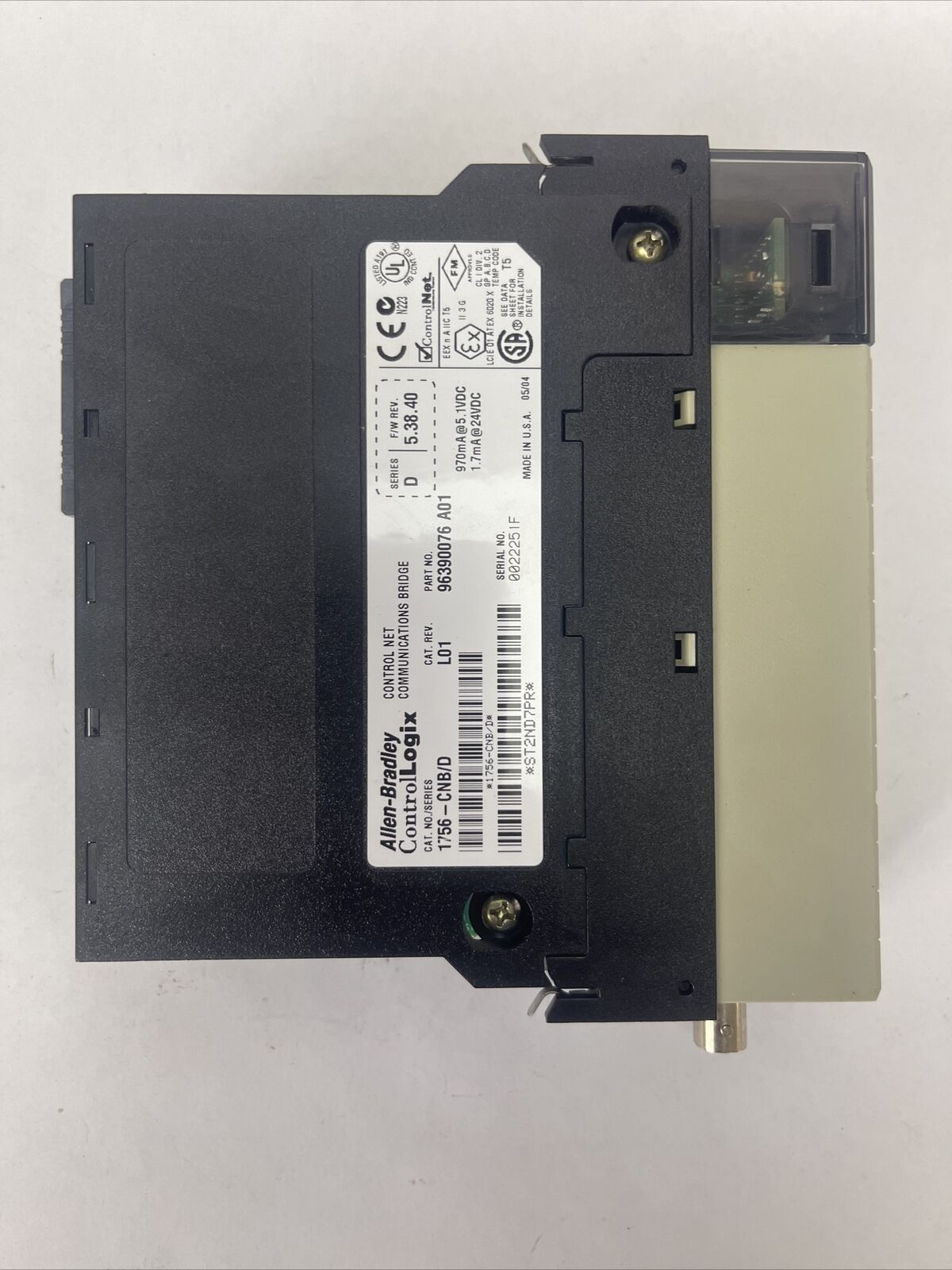 ALLEN BRADLEY 1756-CNB SER D F/W REV 5.38.40 CAT REV L01 CONTROL NET COMMUNICATI