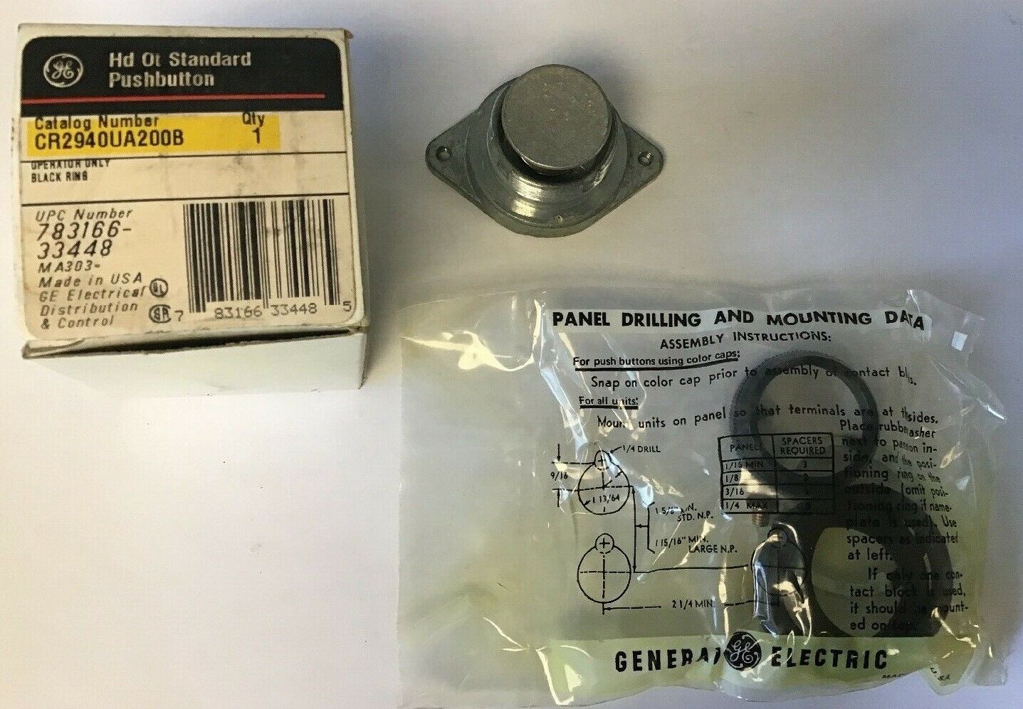 GE STANDARD PUSHBUTTON CR2940UA200B OPERATOR ONLY BLACK RING