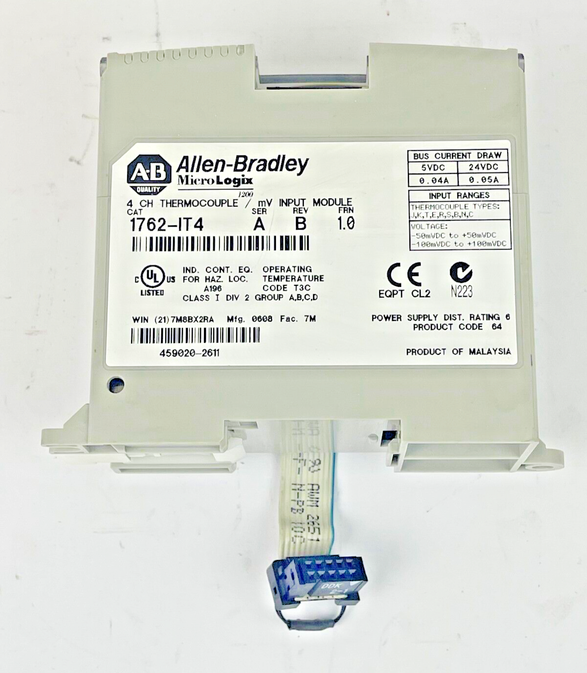 ALLEN BRADLEY - 1769-IT4 SER A REV B FR 1.0 - MICROLOGIX 1200 INPUT MODULE -4 CH