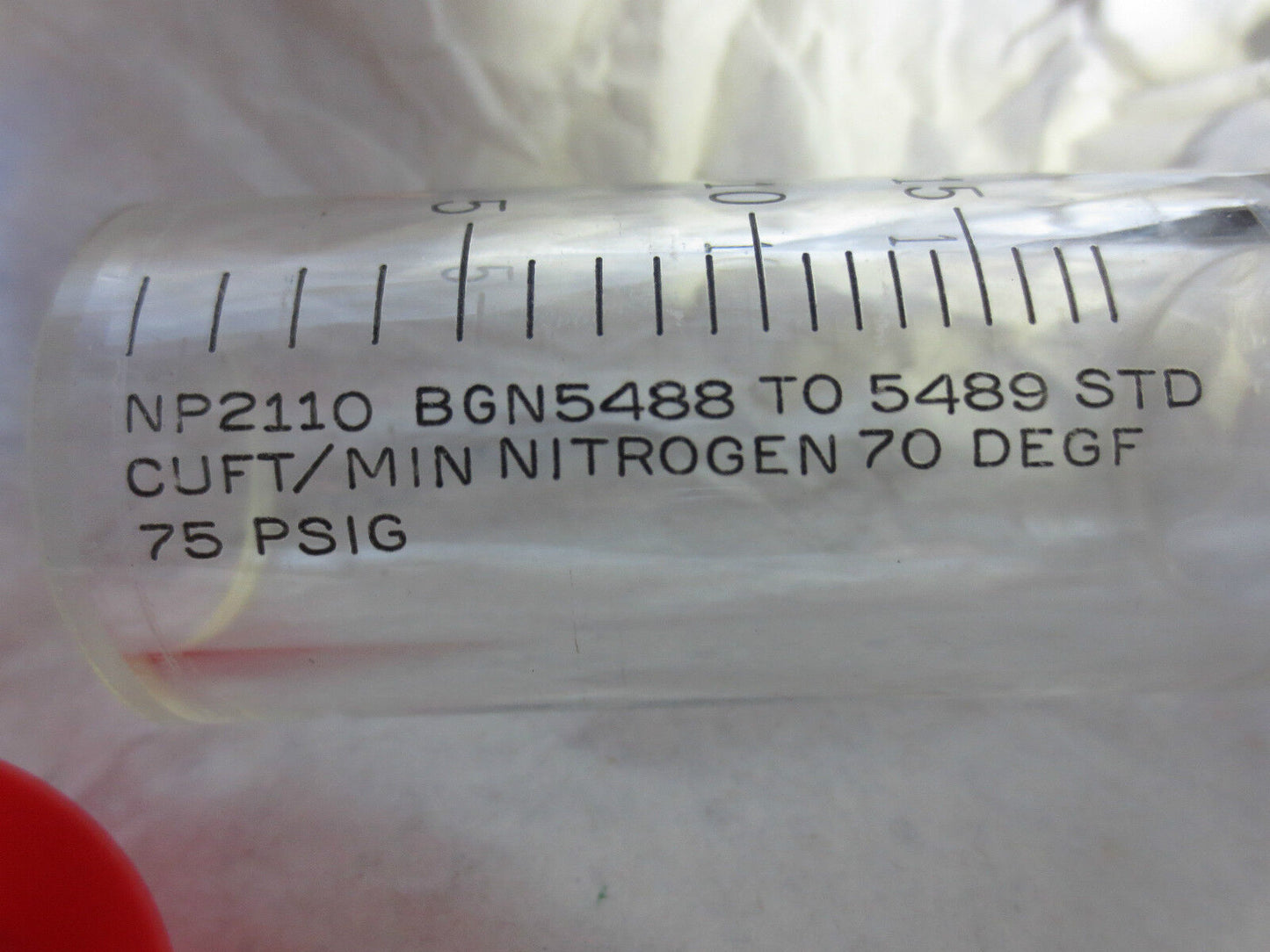 NP2110 GN5488 TO 5489 STD CuFt/MIN NITROGEN 70DEG 75 PSIG CALIBRATED GLASS SCALE