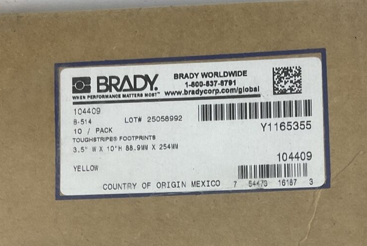 BRADY 104409 YELLOW FOOTPRINTS 3.5" X 10" PACK OF 10