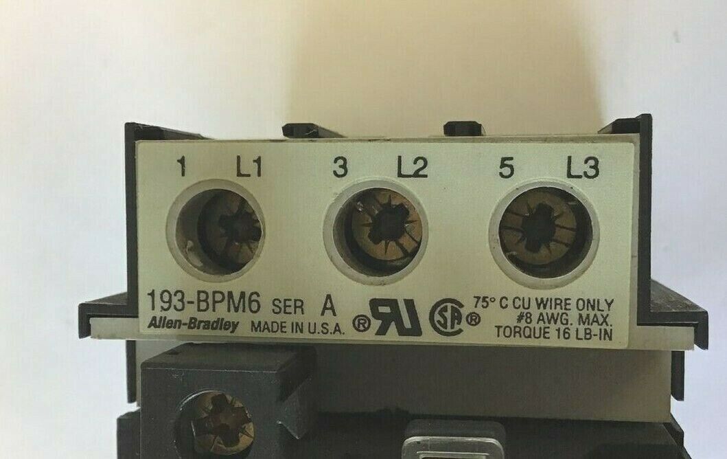 ALLEN BRADLEY 193-B1F1 SER.A W/ 193-BPM6 SER.A OVERLOAD RELAY 3.7-12A 600V