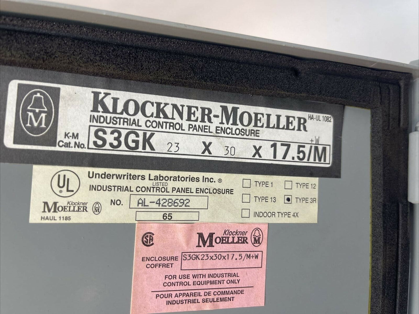 KLOCKNER MOELLER S3GK23X30X17.5/M+W INDUSTRIAL CONTROL PANEL DIL 1 M-Z1 STARTER