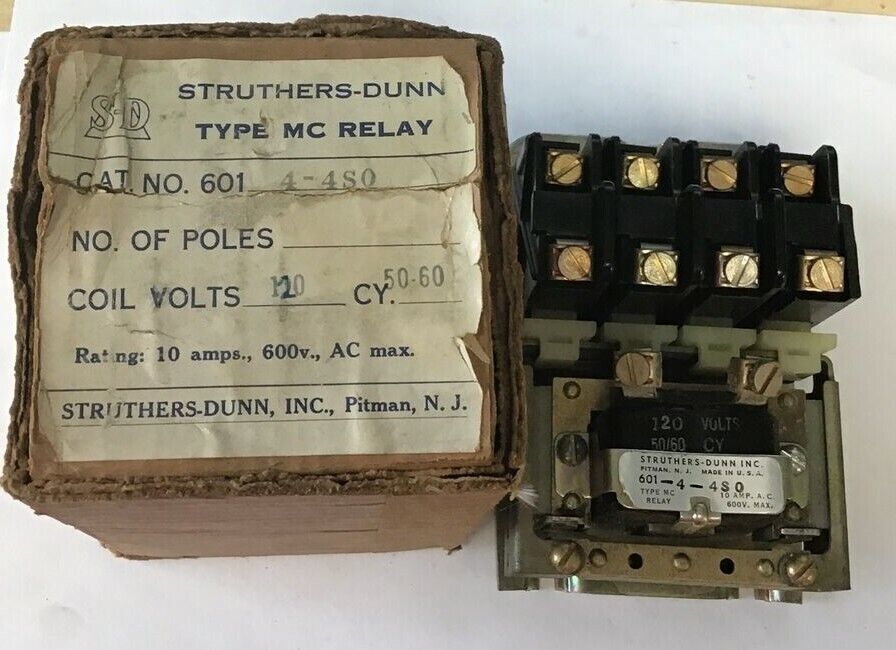 STRUTHERS-DUNN 601-4-4S0 TYPE MC RELAY 120V 50-60CY 10A 600VAC