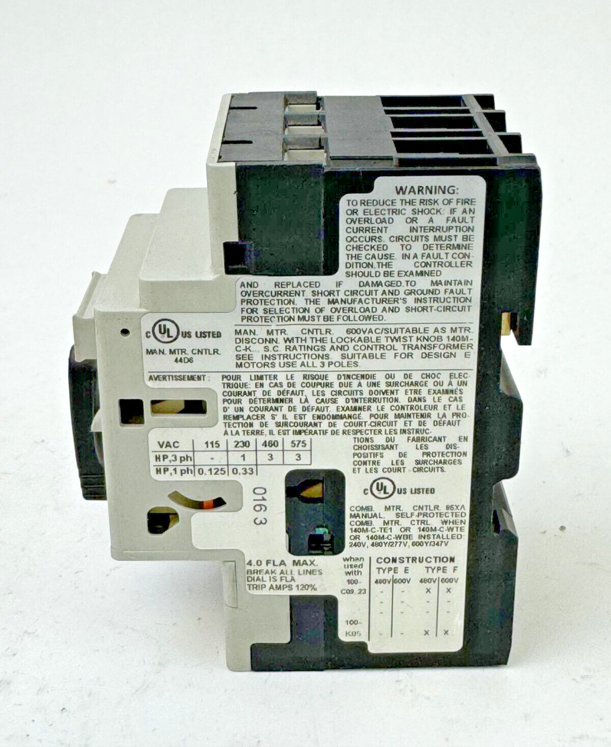 ALLEN-BRADLEY - 140M-C2E-B40 SER. C - MANUAL MOTOR PROTECTOR - 2.45 A- 4 A