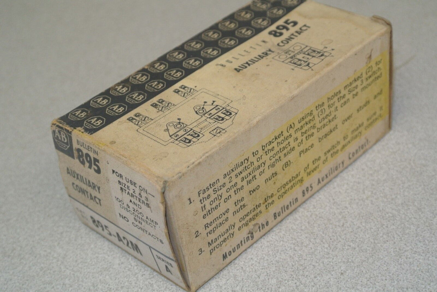 ALLEN-BRADLEY 895-A2M AUXILIARY CONTACT / SIZE 2 & 3 / 100A & 200A / NEW SURPLUS