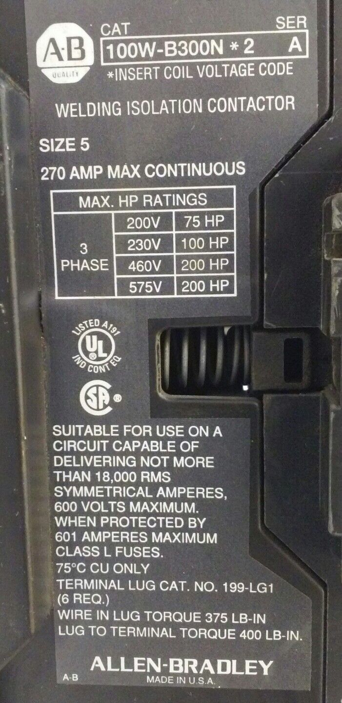 Allen-Bradley 100W-B300N*2 Welding Isolation Contactor Size 5