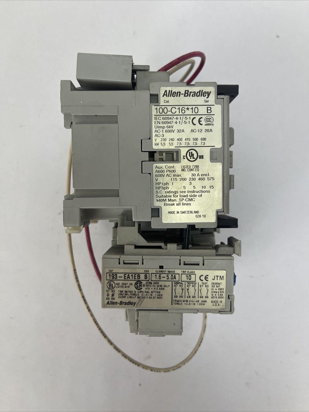 ALLEN BRADLEY REVERSING STARTER 100-C16*10 CONTACTOR 193-EA1HC & 193-EA1EB RELAY