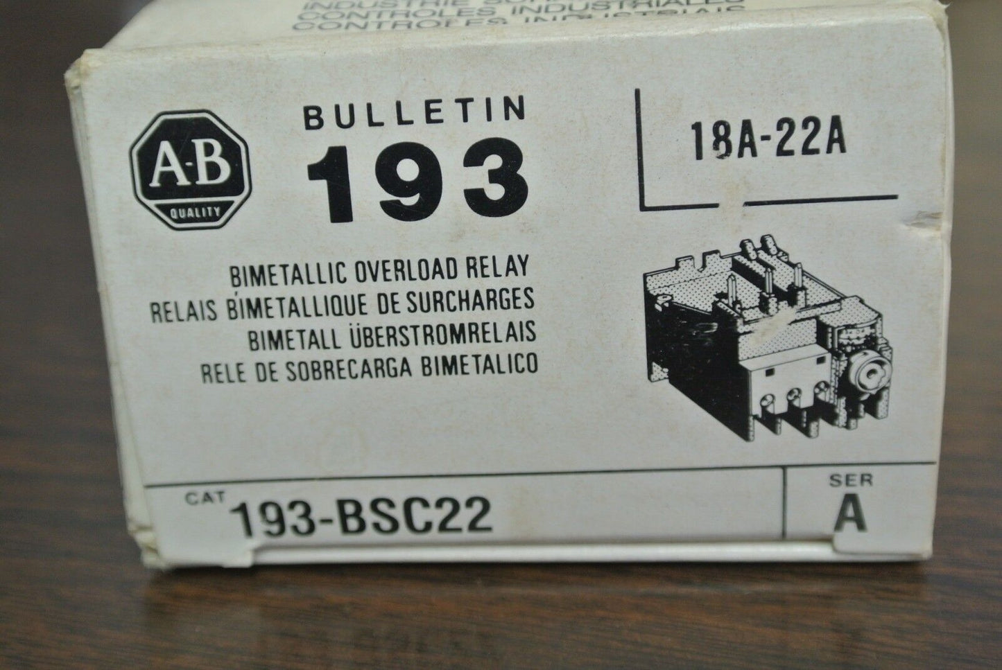ALLEN-BRADLEY 193-BSC22 BIMETALLIC OVERLOAD RELAY 18A-22A - NEW SURPLUS