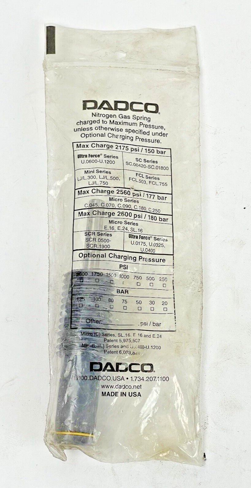 DADCO - C.090.038 - NITROGEN GAS SPRING - 2175 PSI - 150 BAR - ULTRA FORCE