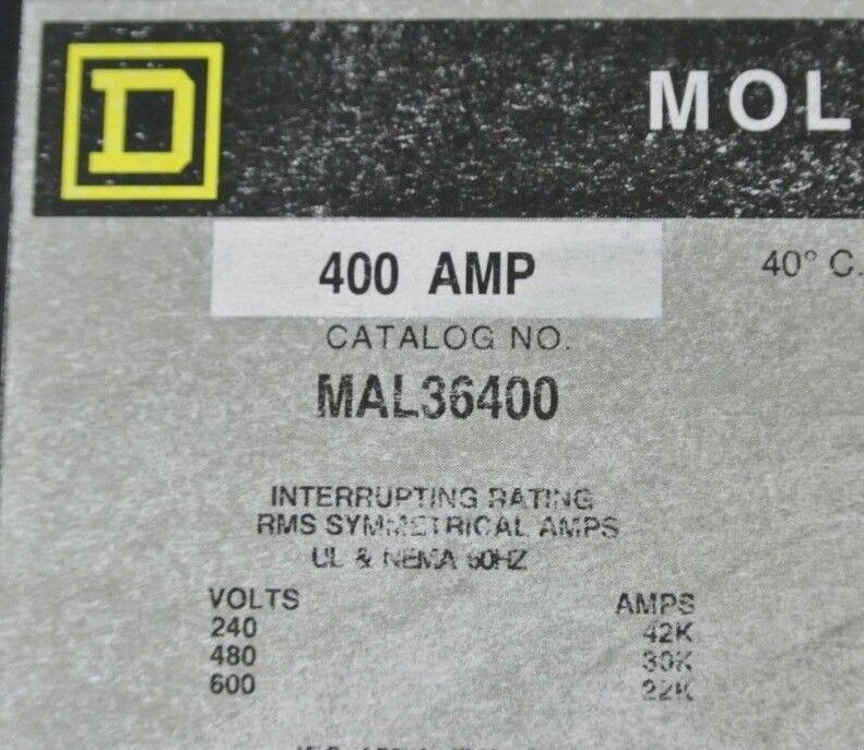 SQUARE D MAL34600 MOLDED CASE CIRCUIT BREAKER / 400A / 600V / 3-POLE NEW SURPLUS
