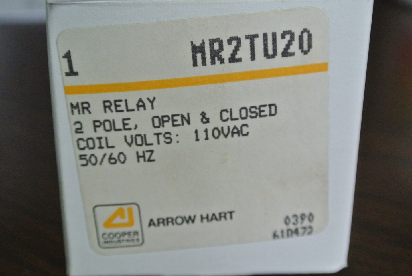 ARROW HART / COOPER MR2TU20 MR RELAY, 2 POLE, OPEN & CLOSED / 110V- NEW SURPLUS