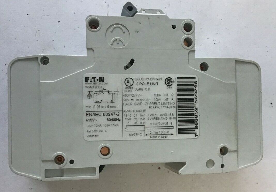 EATON WMZT2D01 CIRCUIT BREAKER 1A 480Y/277VAC 10KA 2POLE 50/60HZ***LOTOF2***