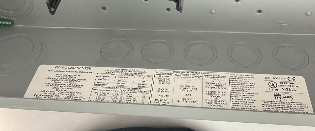 SQUARE D QO112L125G LOAD CENTER 125A SER. S01 120/240VAC