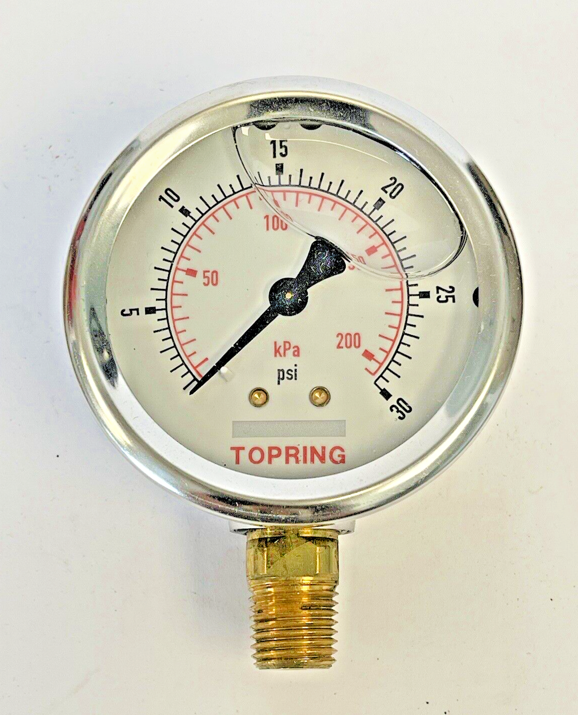 TOPRING - 55.613 - LIQUID GAUGE - 2.5" DIAMETER, 1/4" LM, 0-30 PSI - SS/BRASS