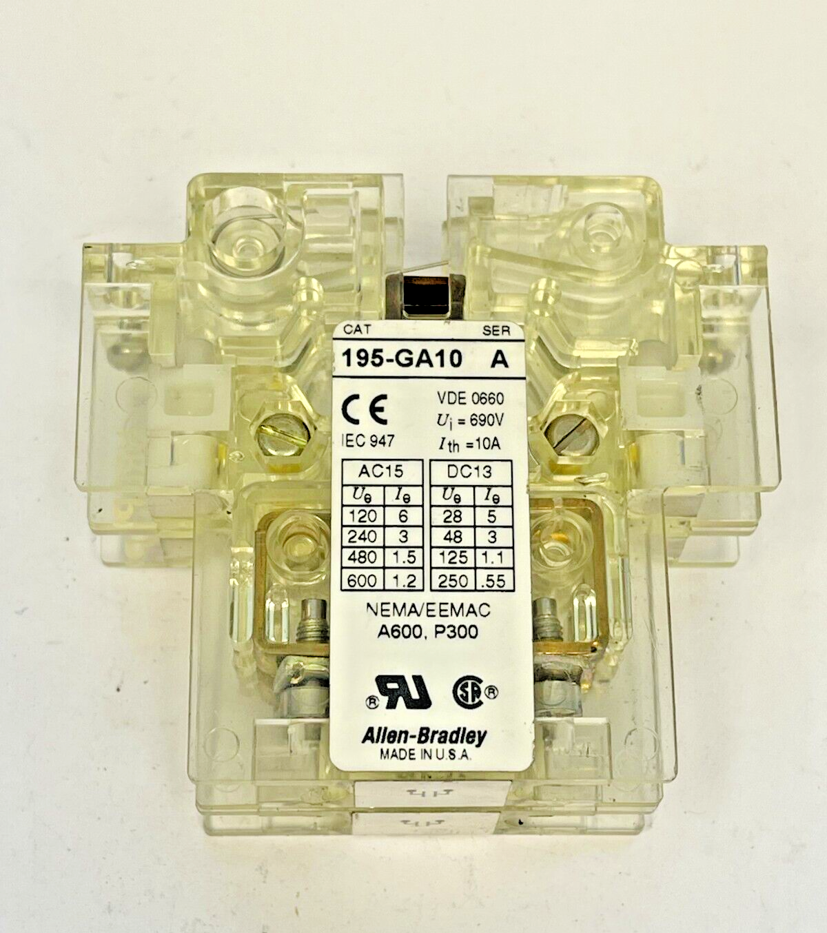 ALLEN-BRADLEY - 195-GA10 SER. A - AUXILIARY CONTACT SIDE MOUNT, FOR 194R DISCONN
