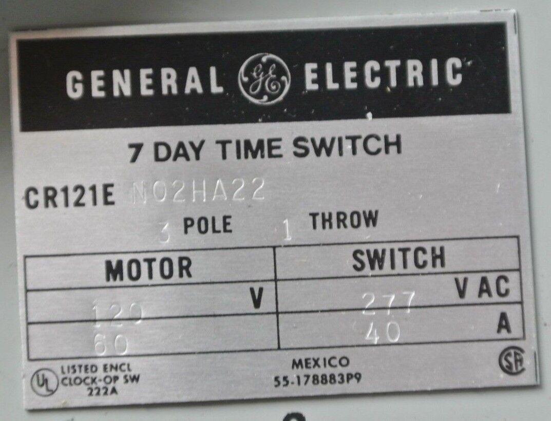 GE CONTROL CR121EN02HA22 SEVEN DAY TIME SWITCH 120V MOTOR 277V SWITCH 40A NEW
