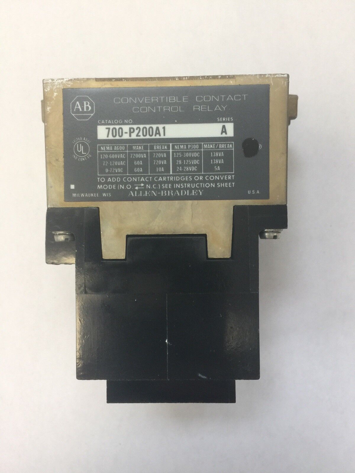ALLEN BRADLEY 700-P200A1 AC RELAY 115-120V 60HZ 110V 50HZ SER A 2 POLE 2 N.O.