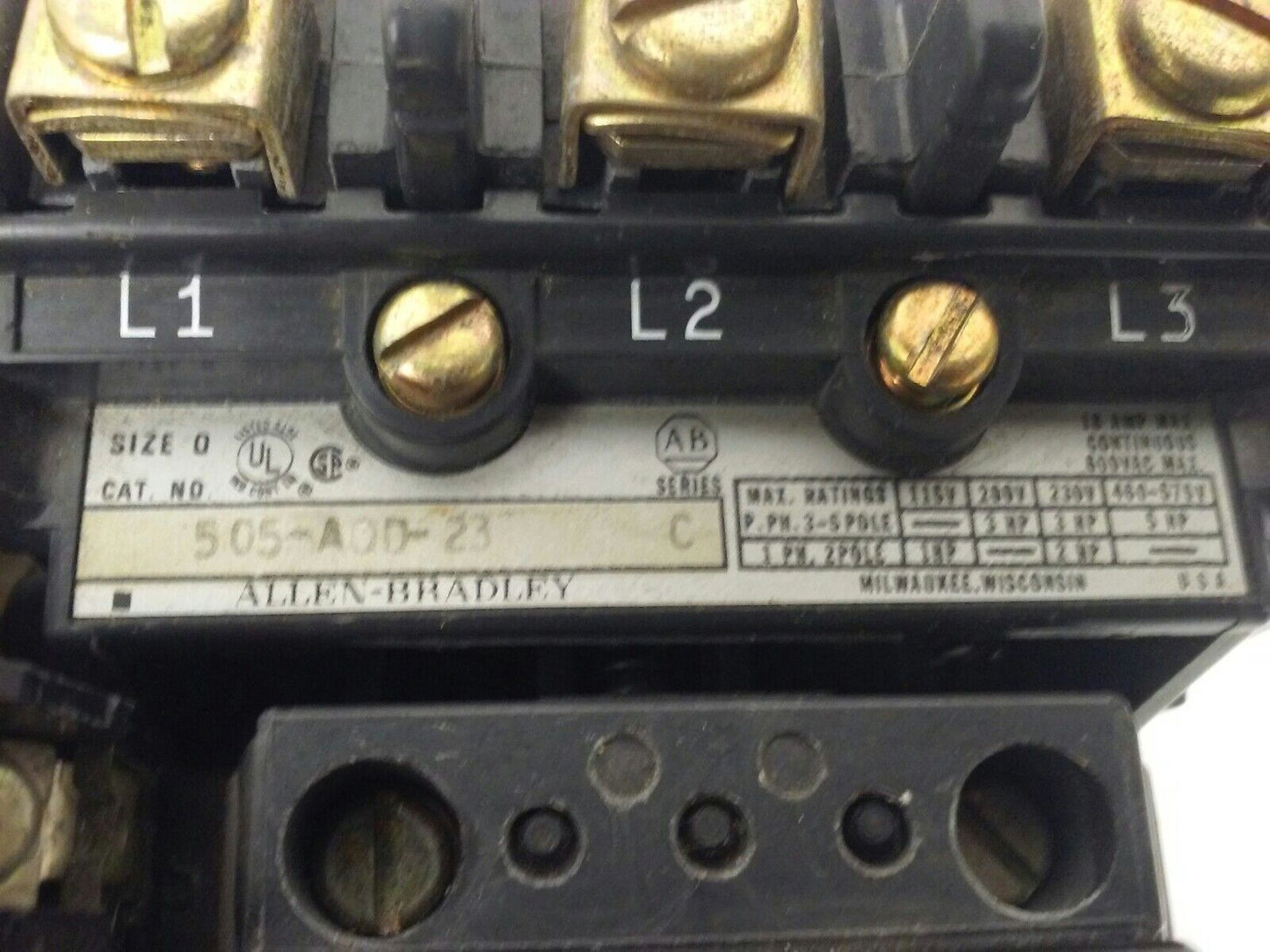 ALLEN BRADLEY 509-AOD-23, SER. C,STARTER,SIZE 0,600V, CONTACTS PERFECT CONDITION