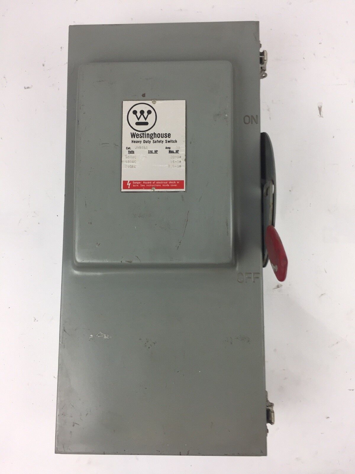 WESTINGHOUSE JHU361 HEAVY DUTY SAFETY SWITCH 600 VAC 480 VAC 240 VAC 30 AMP