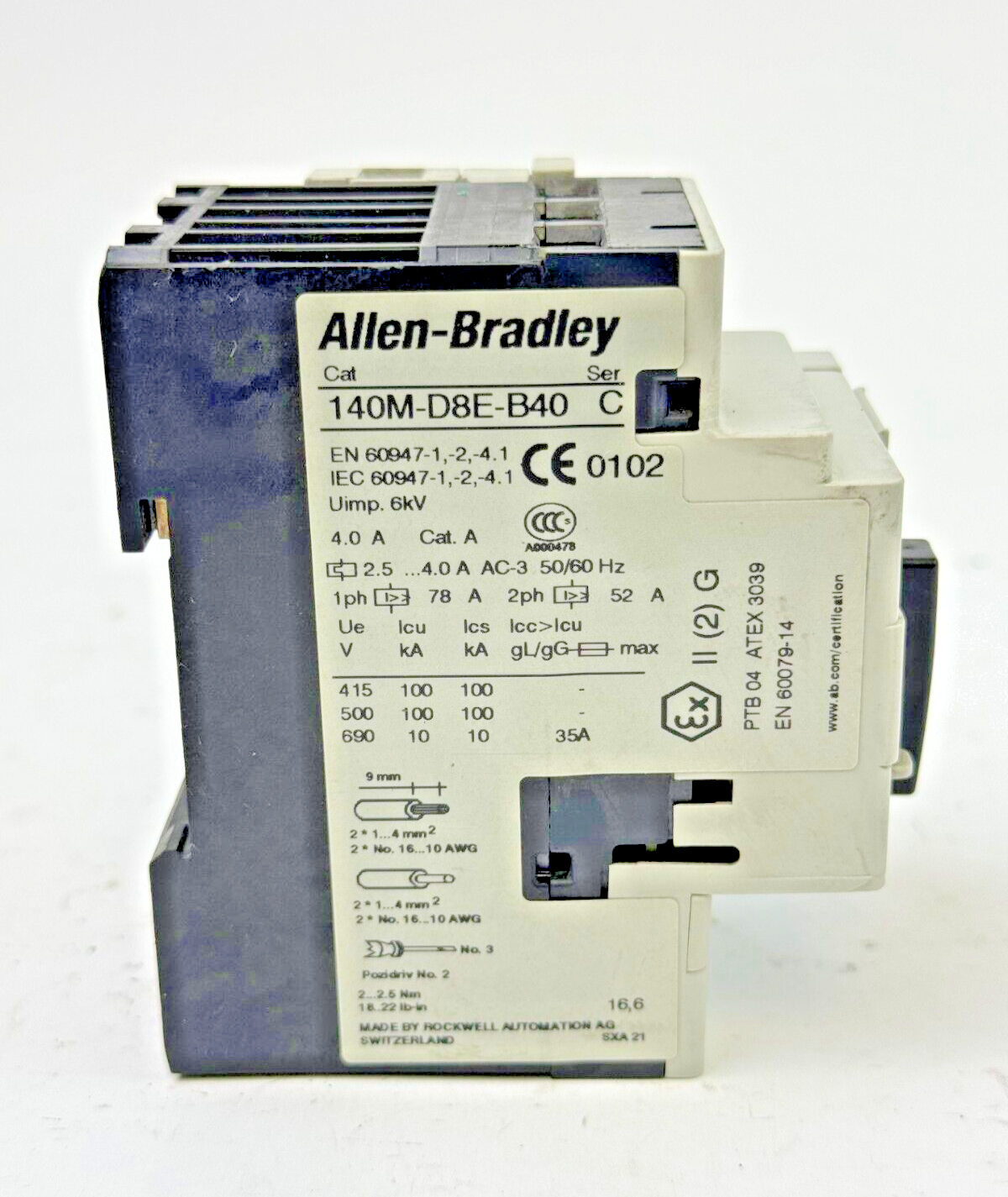 ALLEN-BRADLEY - 140M-D8E-B40 SER. C - MOTOR PROTECTOR + 140M-C-A SER. A AUX. CON