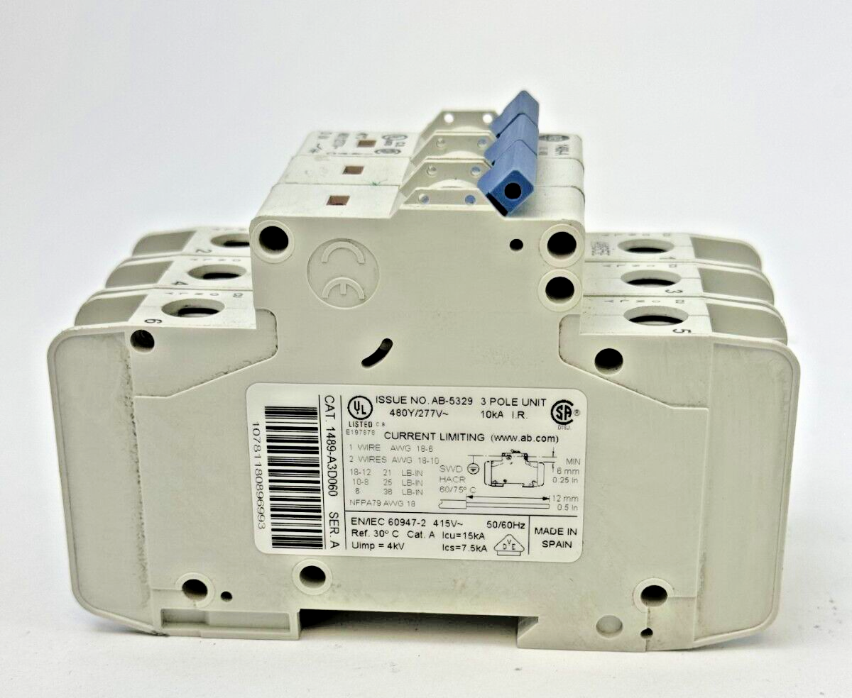 ALLEN-BRADLEY - 1489-A3D060 SER. A - CIRCUIT BREAKER - 3 P, 6 A, 277 V