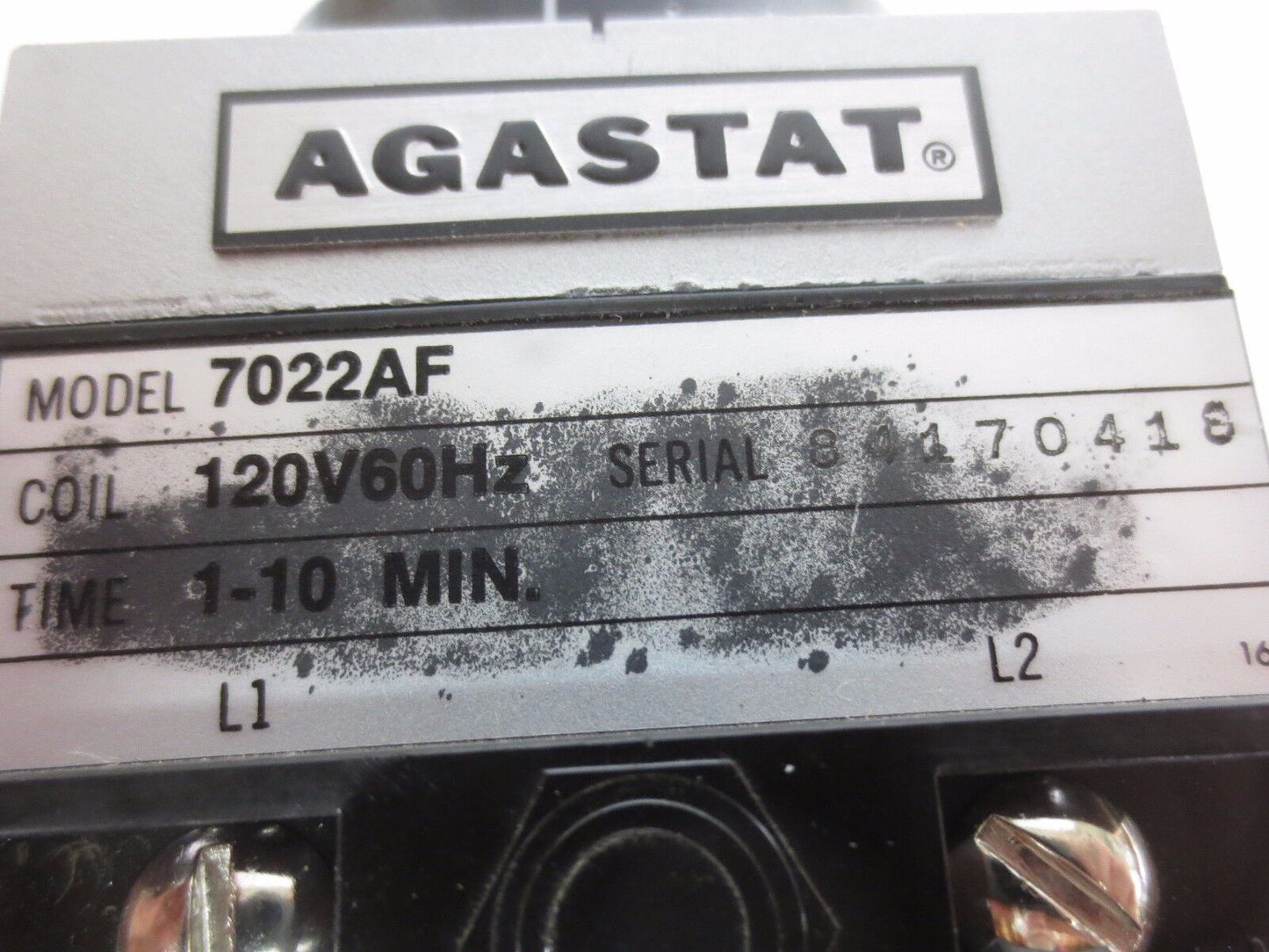 AGASTAT 7022AF TIME DELAY RELAY - 1-10 MINUTES - 120V, 60Hz