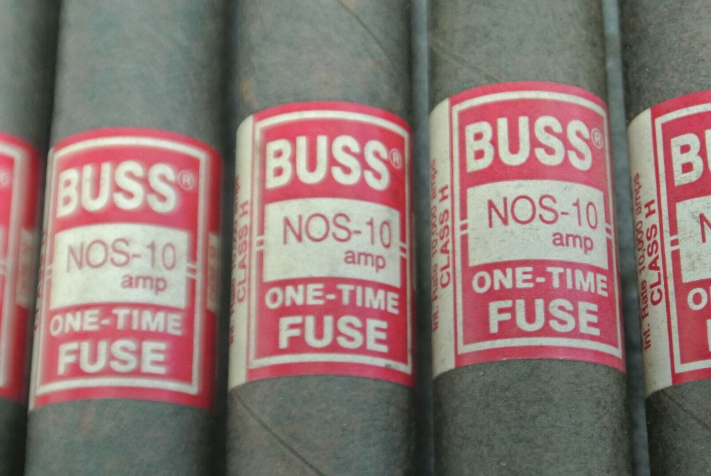LOT of 8 / BUSS NOS10 CLASS H ONE-TIME FUSES / 10A / 600V / NEW SURPLUS / NOS-5