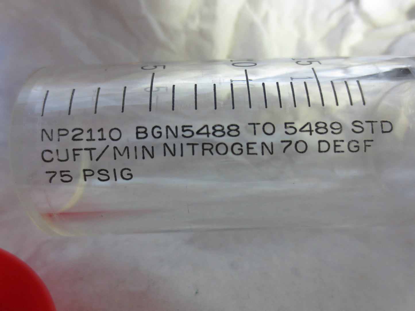 NP2110 GN5488 TO 5489 STD CuFt/MIN NITROGEN 70DEG 75 PSIG CALIBRATED GLASS SCALE