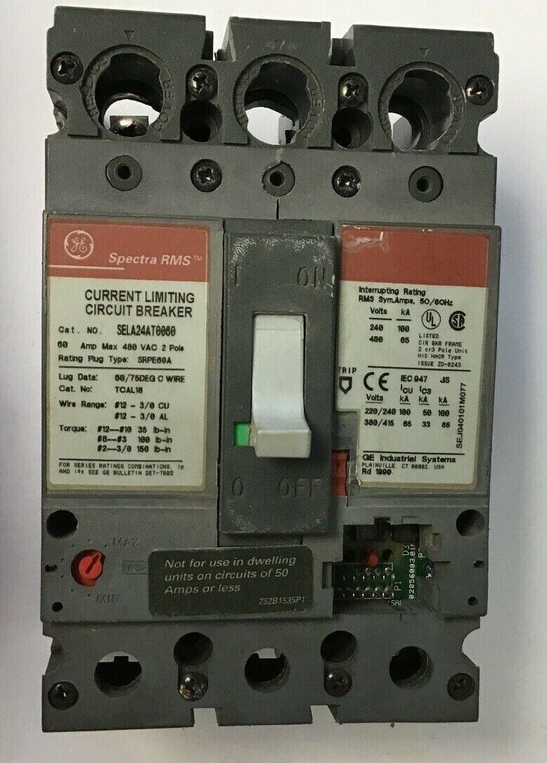 GE SELA24AT0060 CURRENT LIMITING CIRCUIT BREAKER 60A 480VAC 2POLE W/O TRIP