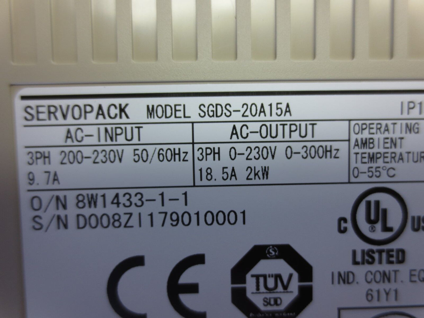 YASKAWA SGDS-20A15A AC SERVOPACK OUTPUT: 230VAC, 0-300Hz 18.5A NEW SURPLUS in US