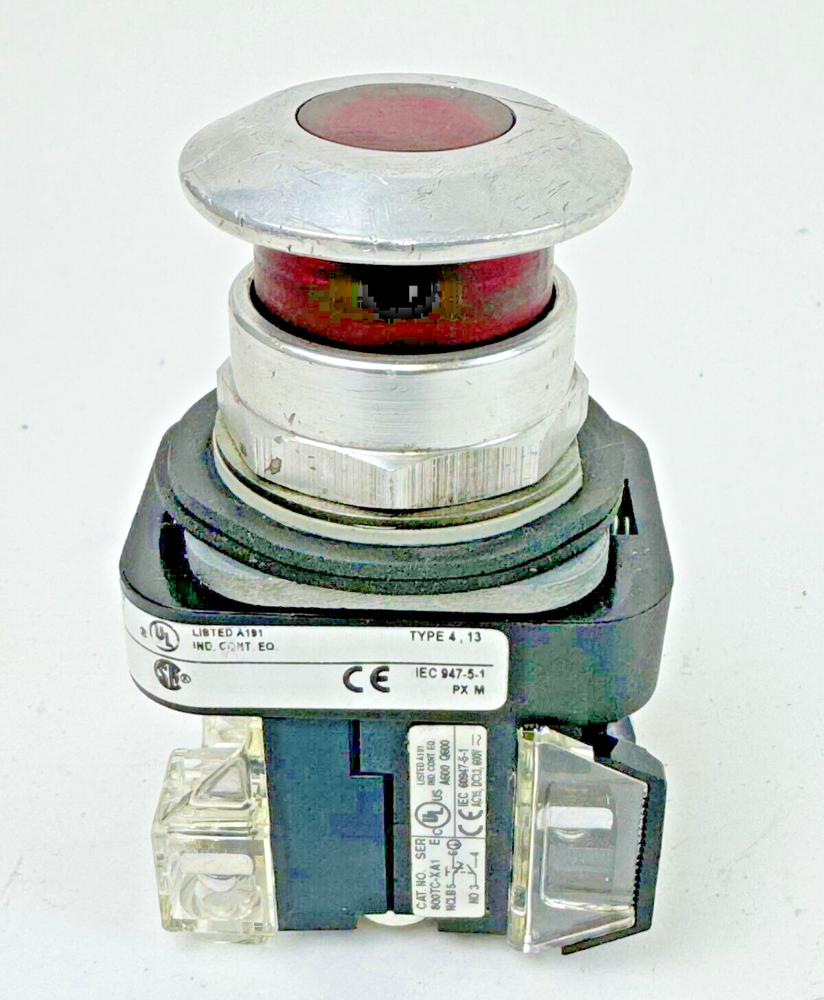 ALLEN-BRADLEY - 800TC-FXQH24RA1 SER. T - RED MUSHROOM PUSH/PULL BUTTON W/ BLOCK