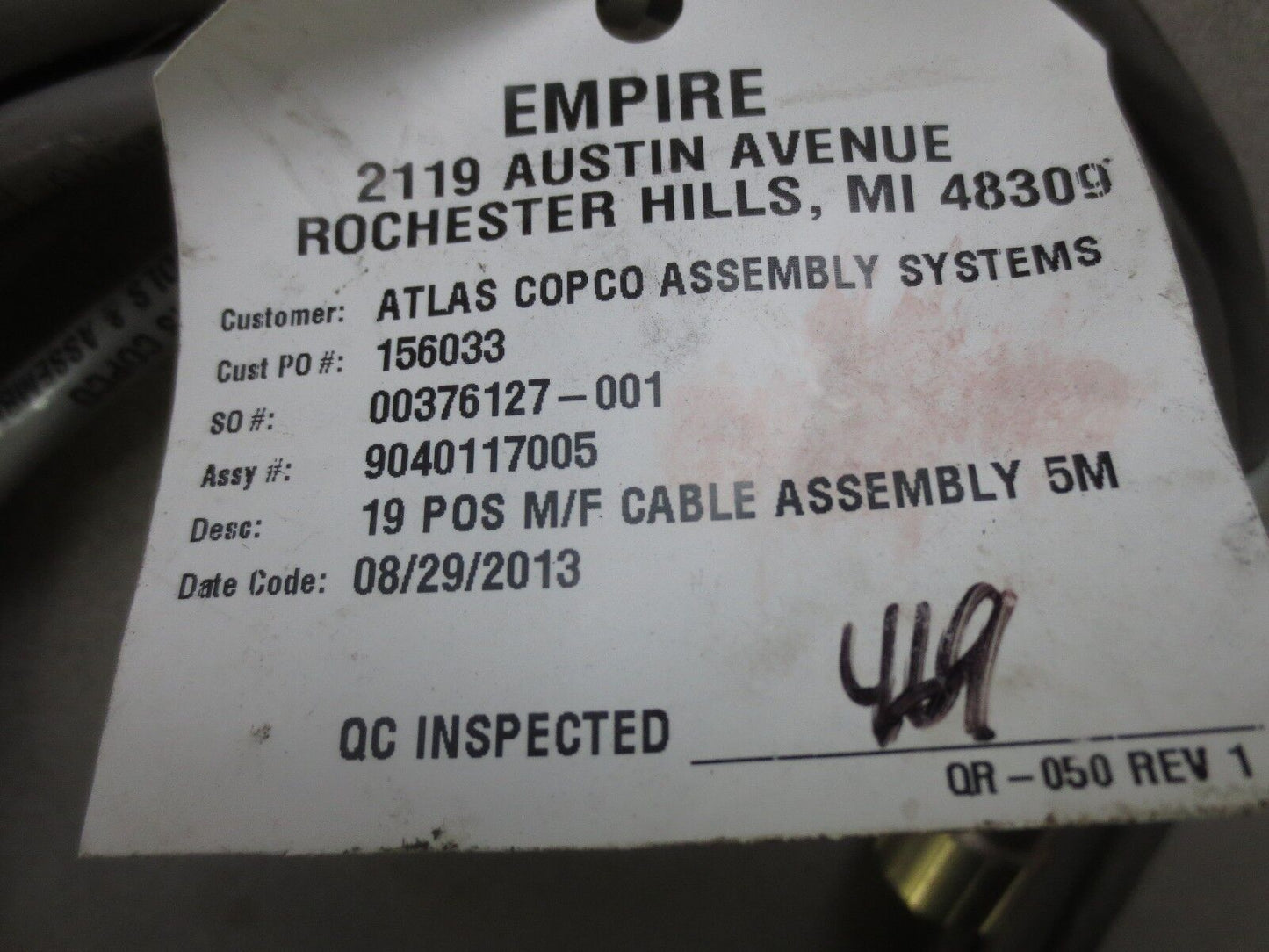 ATLAS COPCO 9040117005 19-POS M/F CABLE ASSEMBLY x 5M - by EMPIRE NEW SURPLUS