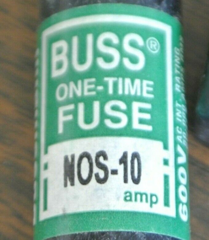 LOT of 5 / COOPER-BUSSMANN / NOS10 / ONE-TIME FUSE / 10A / 600V