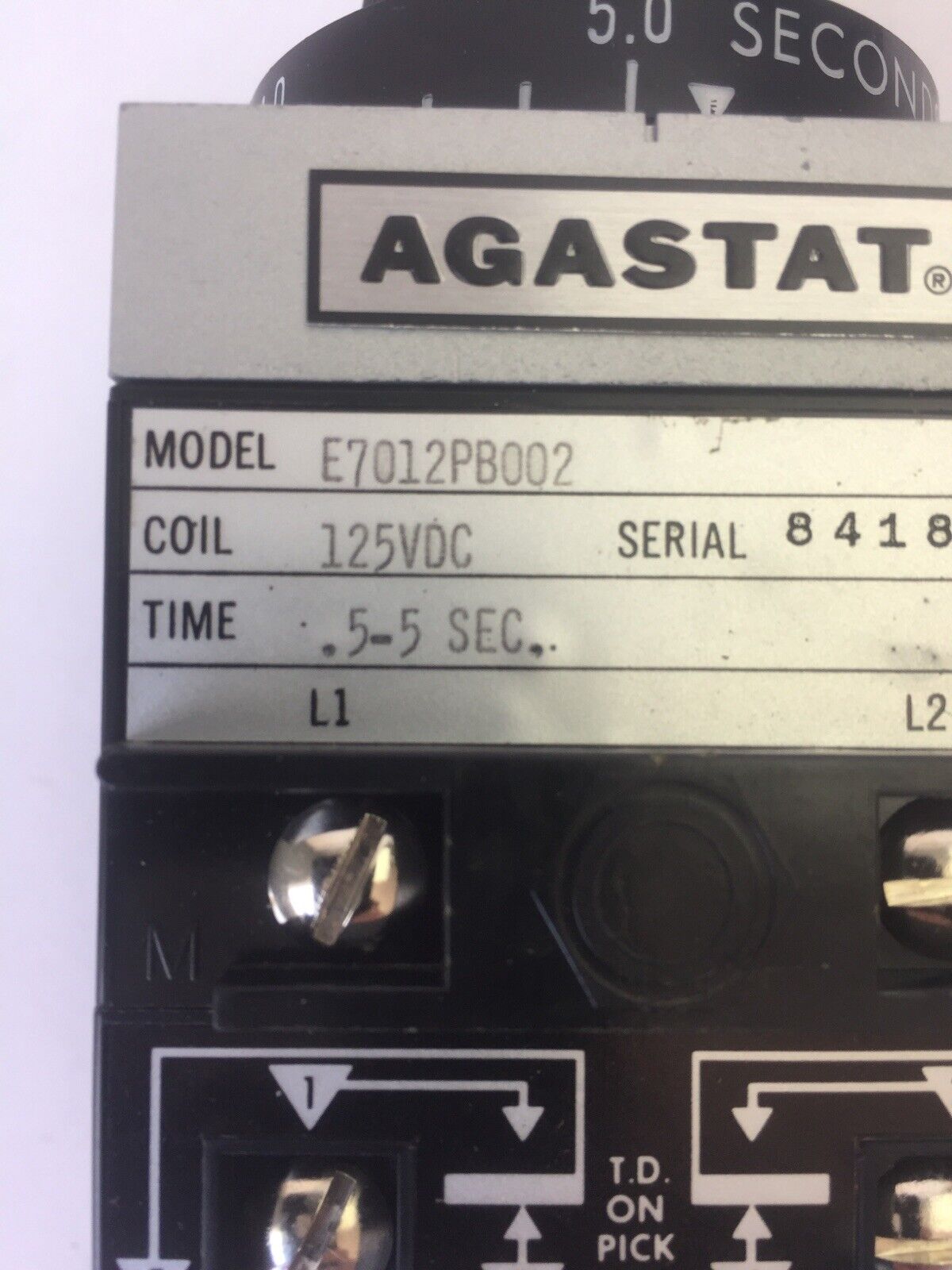 AGASTAT E7012PB002 TIME DELAY RELAY 125VDC 0.5-5 SECONDS