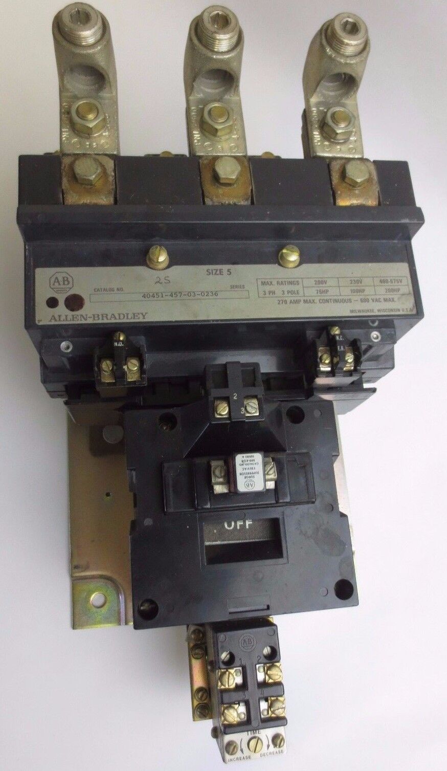 ALLEN-BRADLEY 40451-457-03-0236 SIZE 5 STARTER 270A MAX CONT. 75 to 200 HP