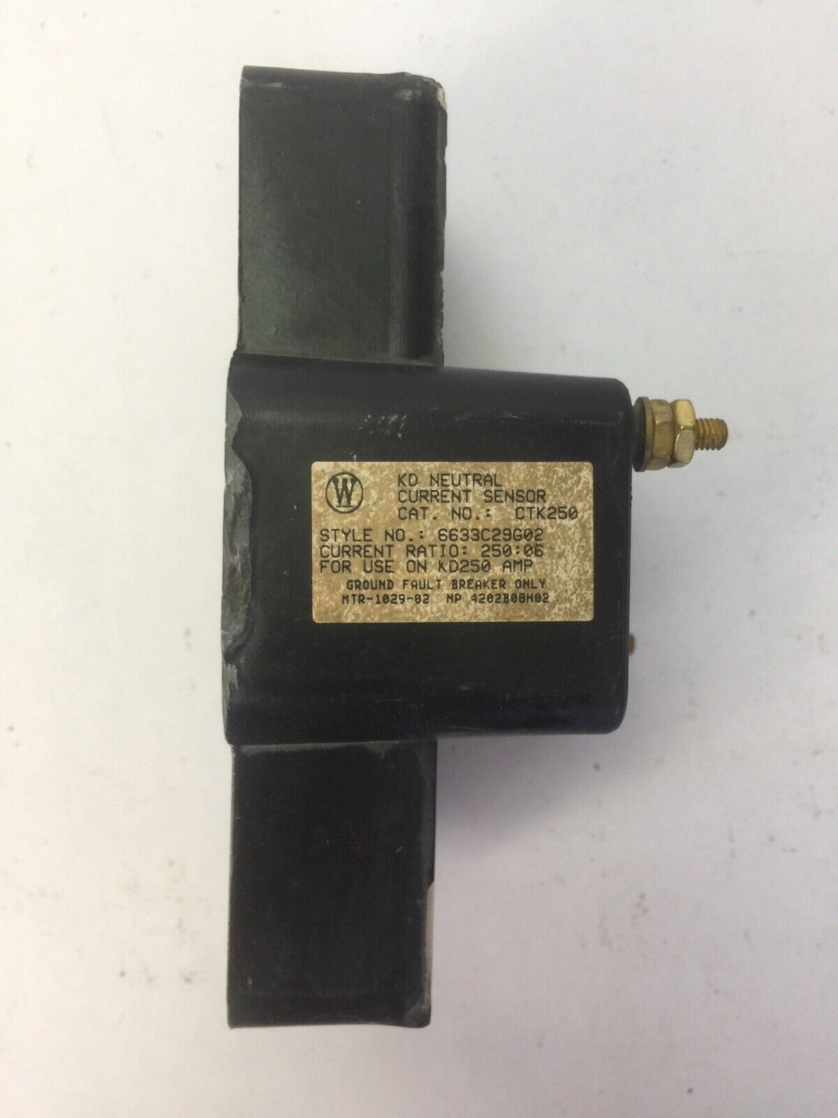 WESTINGHOUSE CTK250 6633C29G02 NUETRAL CURRENT SENSOR FOR USE ON KD250 AMP