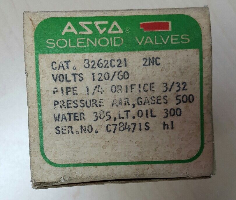 ASCO 8262C21 - VALVE 3/32" ORIFICE, 1/4" PIPE 120/60v