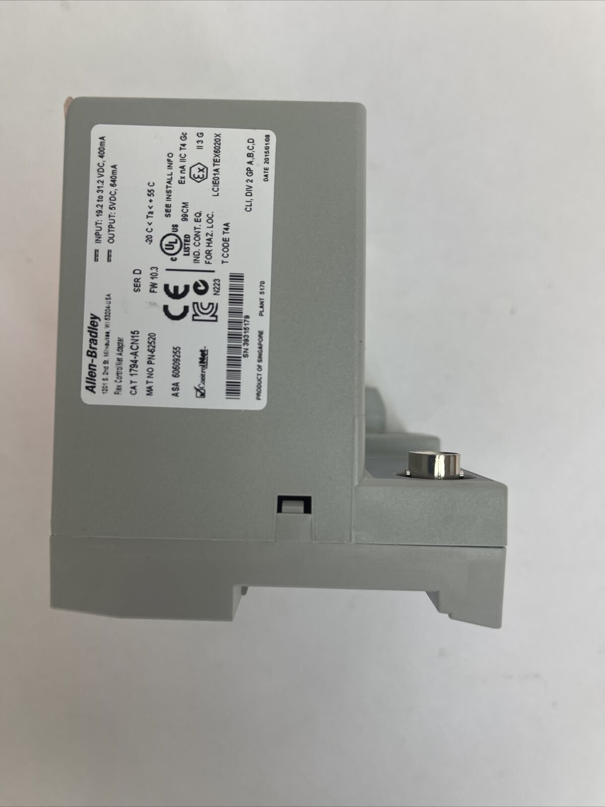ALLEN BRADLEY 1794-ACN15 SER D FW 10.3 FLEX CONTROLNET ADAPTOR OUTPUT 5VDC