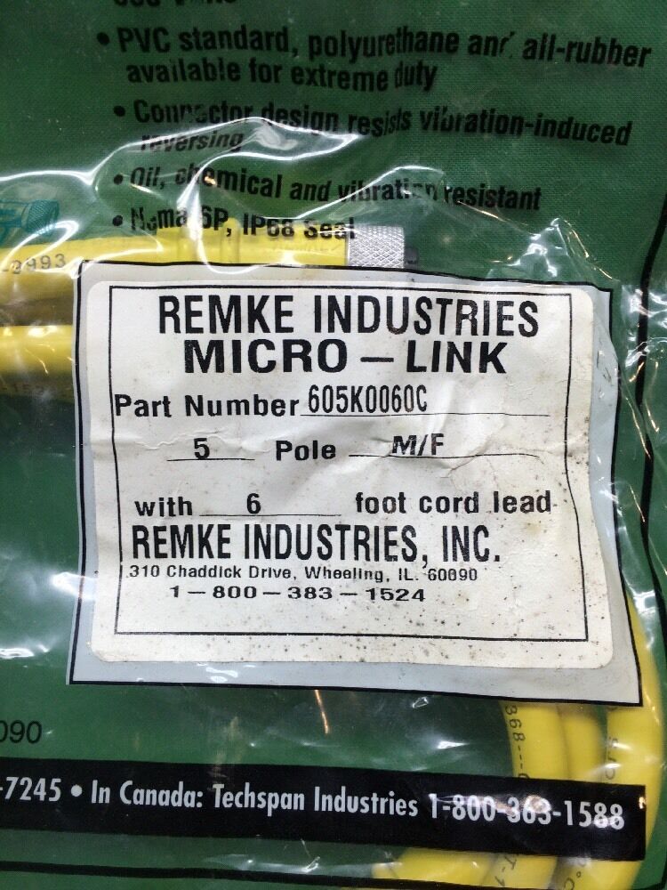 REMKE INDUSTRIES 605K0060C 300 VAC 5-POLE 6FT LEAD MICRO-LINK CABLE