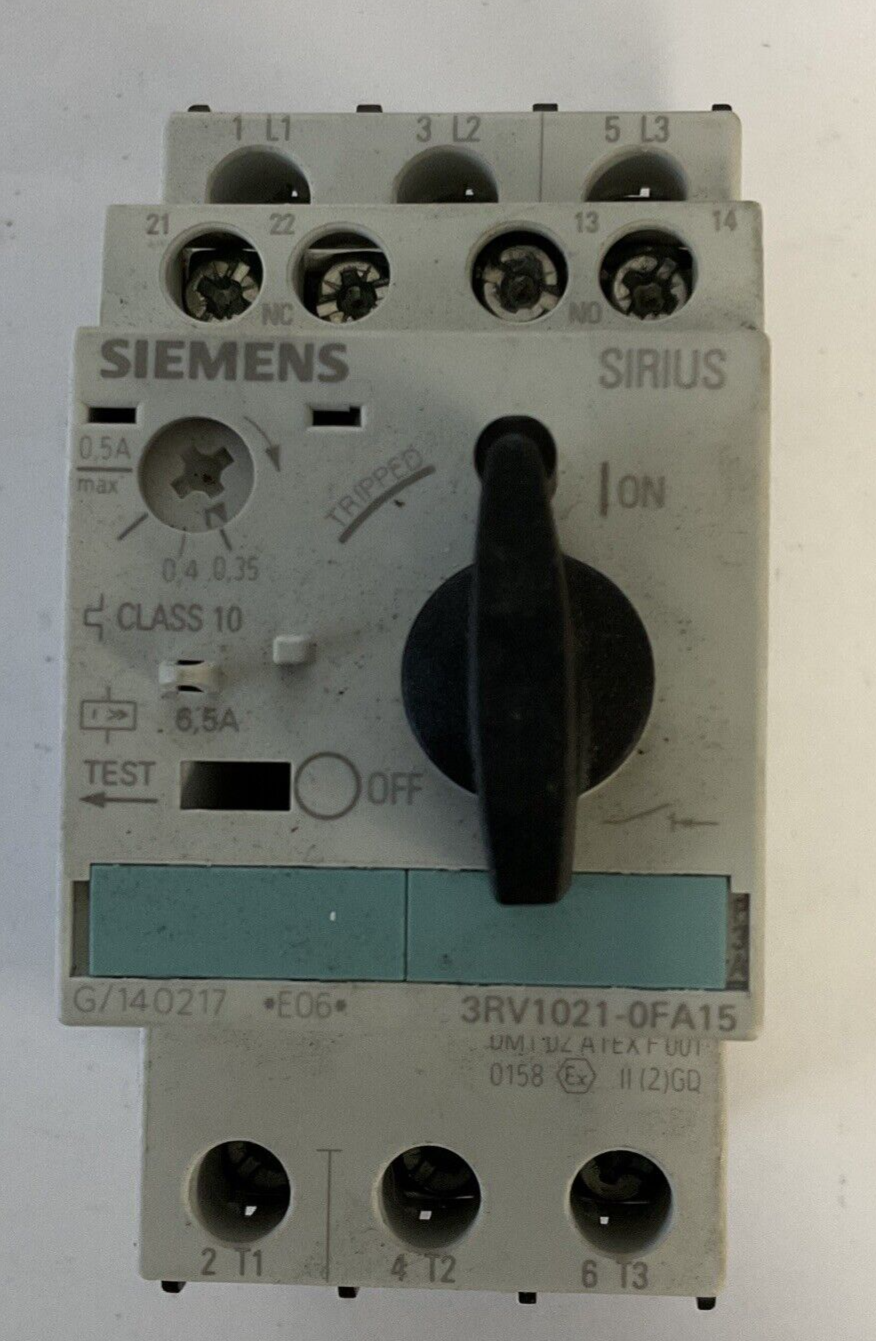 SIEMENS 3RV1021-0FA15 MOTOR STARTER 50/60HZ 600V 0.5-0.35A 6KV 6.5A ***LOTOF2***
