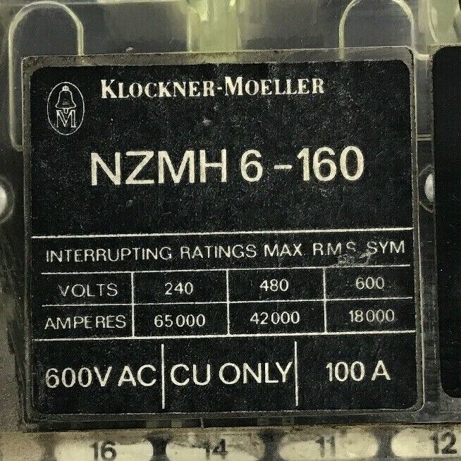 KLOCKNER MOELLER NZMH 6-160 DISCON.SWITCH W/TRIP ZM6-40 THERM. 25-40A