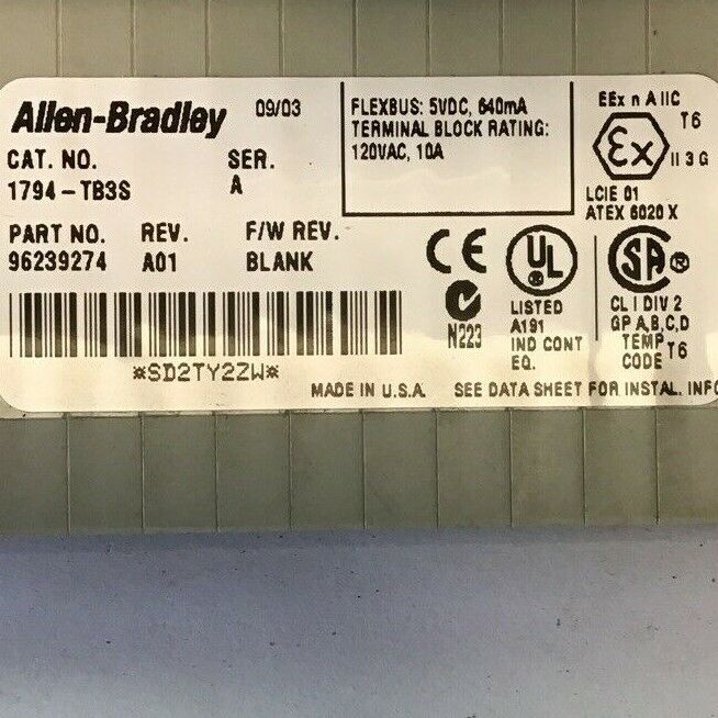 ALLEN BRADLEY FLEX I/O 1794-OB16P 24VDC SOURCE OUTPUT W/ 1794-TB3S TERMINAL BASE
