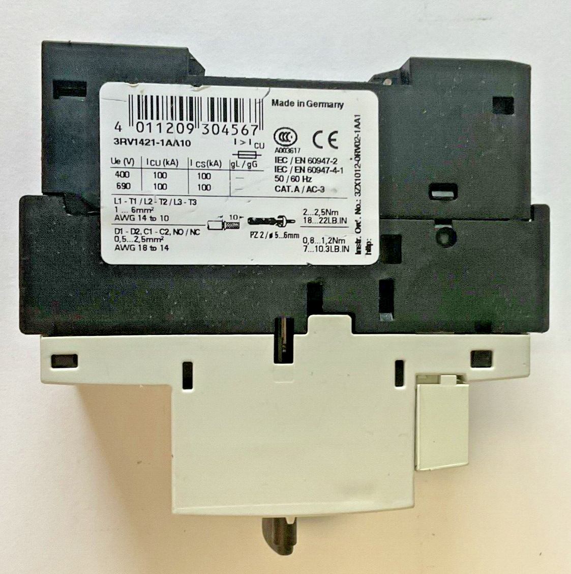 SIEMENS 3RV1421-1AA10 MOTOR CONTROL 3RV1901-1E 33A 480V***LOTOF2***