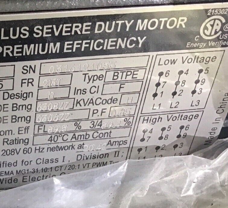 WORLDWIDE ELECTRIC EP7.5-36-213T MOTOR 230/460V 3530RPM 60/50HZ 18.45/9.24AMP