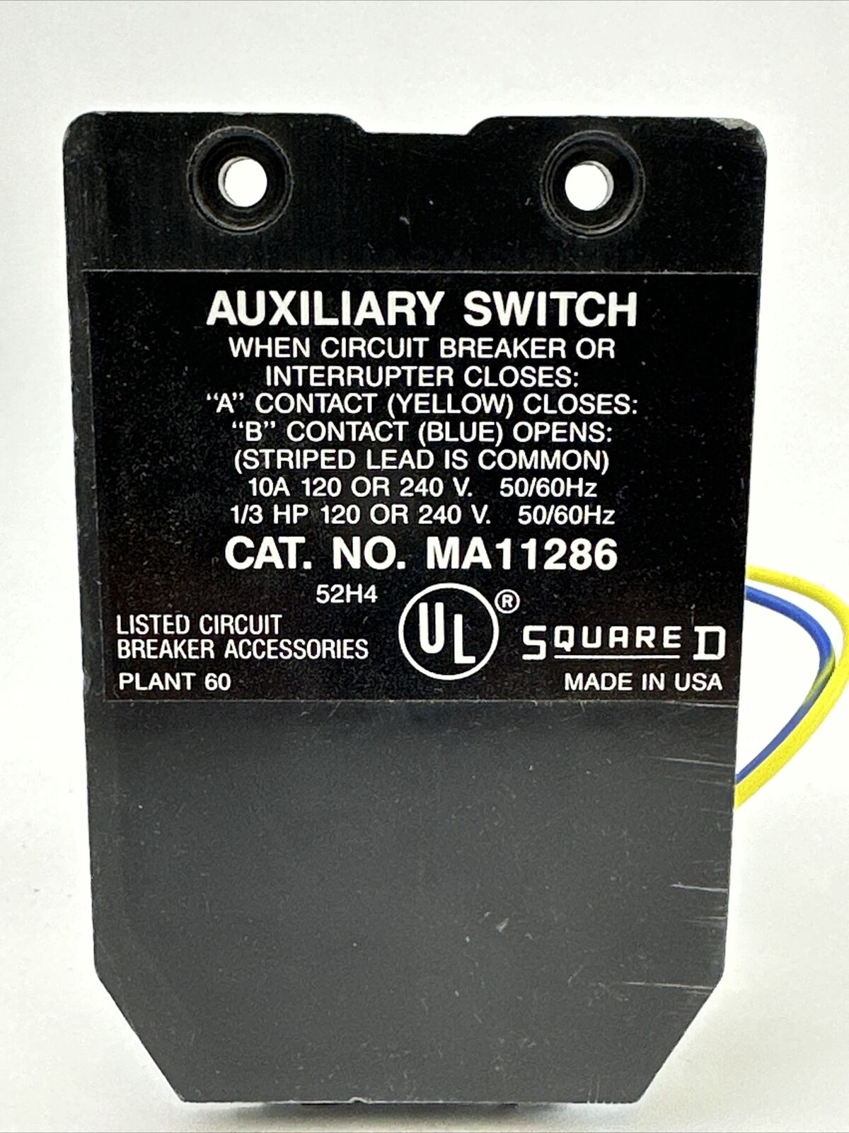 SQUARE D MA11286 AUXILIARY SWITCH 120/240V 50/60HZ 1/3HP