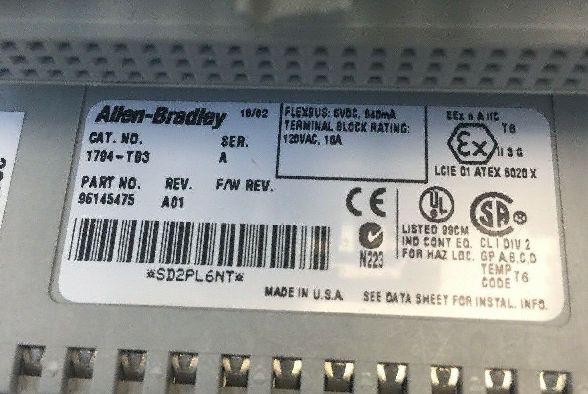ALLEN BRADLEY 1794-TB3 FLEX I/O TERMINAL BLOCK SER A REV A01 5VDC 640mA